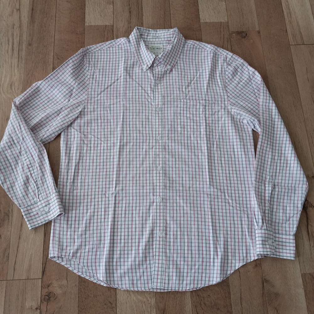Lucky Brand White Label Fit Long Sleeve Button Down Plaid Shirt
